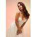 Ecru Back Tied Glittery Tulle Midi Wedding Dress