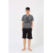 Boy's Short Sleeve Anthracite Combed Cotton Shorts Pajama Set