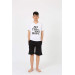 Boy's Short Sleeve Pajama Set With White Combed Cotton Shorts