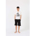 Boy's Short Sleeve Ecru Combed Cotton Pajama Set With Shorts