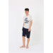 Boy's Short Sleeve Cream Combed Cotton Pajama Set With Shorts