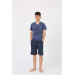 Boy's Short Sleeve Navy Blue Combed Cotton Shorts Pajama Set