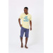 Men's Short Sleeve Yellow Combed Cotton Pajama Set With Shorts