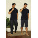 Men's Navy Blue 3-Piece Pajama Set