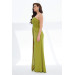 Pistachio Green Satin Long Evening Dress With Slit On The Front