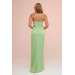 Pistachio Green Satin Strapless Long Evening Dress With Side Slit