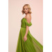Pistachio Green Chiffon Low Sleeve Long Evening Dress