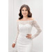 Full Guipure Lace Boat Neck Pencil Dress White