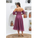 Fuchsia Low Sleeve Organza Engagement Evening Dress