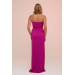 Fuchsia Plisoley Long Evening Dress With Stone Slit On The Side