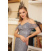 Gray Strap Laced Midi Length Engagement Evening Dress