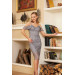 Gray Strap Laced Midi Length Engagement Evening Dress