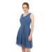 فستان سهرة نسائي قصير بياقة واسعة ازرق