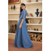 Indigo Chiffon Pleated Long Evening Dress