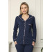 Women's Winter Pajamas In Combed Cotton With Buttons, Navy Blue