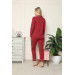 Women's Winter Pajamas In Combed Cotton With Buttons, Burgundy