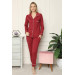 Women's Winter Pajamas In Combed Cotton With Buttons, Burgundy