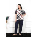 Women's Short-Sleeved Pajama Set, Large Size, Navy Blue