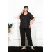 Women's Short-Sleeved Black Pajama Set, Large Size