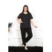 Women's Short-Sleeved Black Pajama Set, Large Size