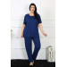 Women's Pajamas, Large Size, With Short Sleeves, Navy Blue