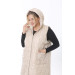 Women's Plus Size Hooded Quilted Long Cream Coat
