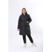 Women's Large Size Oversize Long Black Coat