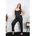 Women's Black Summer Pajamas, Large Size