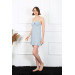 Women Blue Combed Cotton Nightgown With Rope Strap