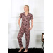 Women's Summer Pajamas With Short Sleeves And Buttons, Brown