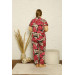 Women's Short-Sleeved Pajama Set, Large Size, Fuchsia
