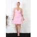 Women Pink Cotton Rope Strap Plus Size Nightgown