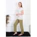 Women's Combed Cotton Pajamas With Short Sleeves, Light Beige