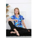 Women's Pajamas, Combed Cotton, With Short Sleeves, Blue