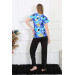 Women's Pajamas, Combed Cotton, With Short Sleeves, Blue