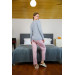 Women's Gray Long-Sleeved Combed Cotton Pajama Set