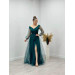 Boat Neck Tulle Dress Emerald Green