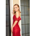 Red Strap Laced Midi Length Engagement Dress