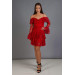 Red Lace Long Sleeve Short Evening Dress
