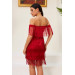 Red Tasseled Low Sleeve Henna And After Party Dress