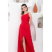 Red Satin One Shoulder Long Evening Dress