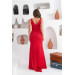 فستان نسائي ساتان طويل بياقة بشكل V احمر