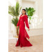 Red Chiffon Buckle Detailed Long Evening Dress