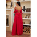 Red Flounce Evening Dress With Lace Slit On The Top