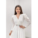 Crepe Fabric Double Breasted Collar Kilos Dress White