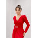 Crepe Fabric Pleat Detailed Dress Red