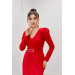 Crepe Fabric Pleat Detailed Dress Red
