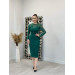 Crepe Fabric Tulle Detailed Pencil Dress Emerald Green
