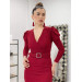 Double Breasted Collar Belt Detailed Dress Red