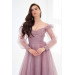 Lavender Glitter Tulle Front Embroidered Long Sleeve Engagement Dress